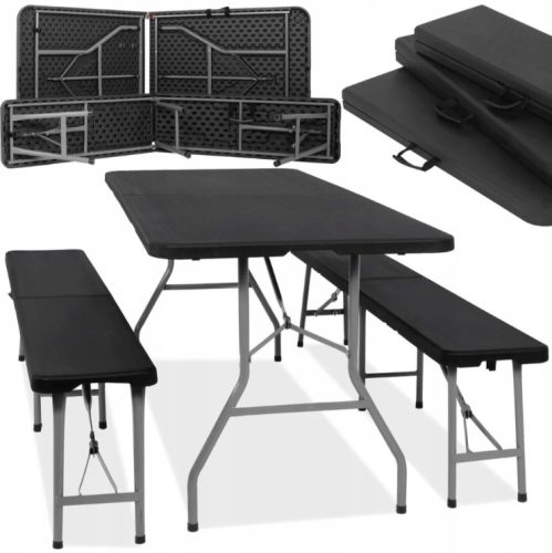 Összecsukható sörpad garnitúra - 180 cm (1 DB ASZTAL + 2 DB PAD) - fekete