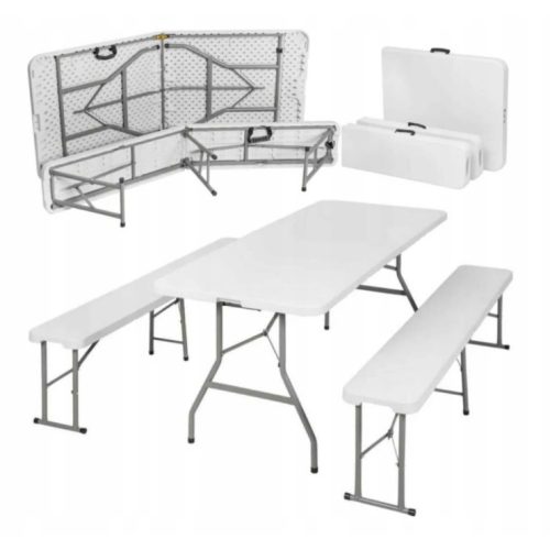 Összecsukható sörpad garnitúra - 180 CM (1 db asztal + 2 db pad) - fehér