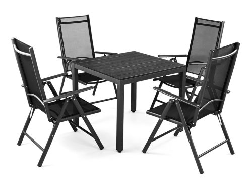 Prémium Alumínium Kerti Bútor Garnitúra 4 Állítható Székkel és 80x80 cm-es Polywood Asztallal