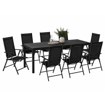   Premium Alumínium Kerti Bútor Garnitúra 8 Állítható Székkel és 190x90 cm-es Polywood Asztallal