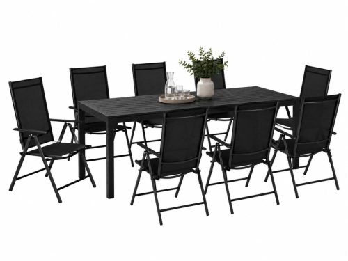 Premium Alumínium Kerti Bútor Garnitúra 8 Állítható Székkel és 190x90 cm-es Polywood Asztallal